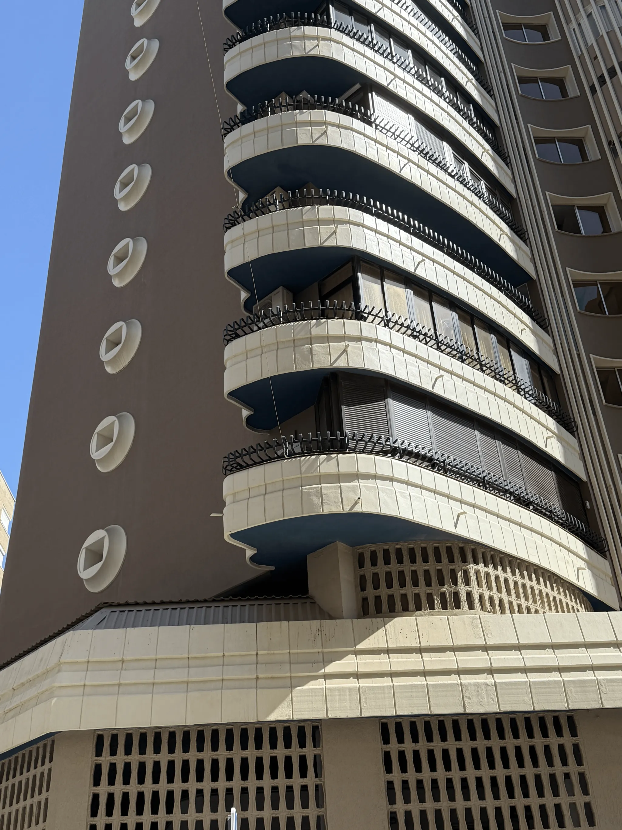 Rounded balconies in Cordoba, Spain